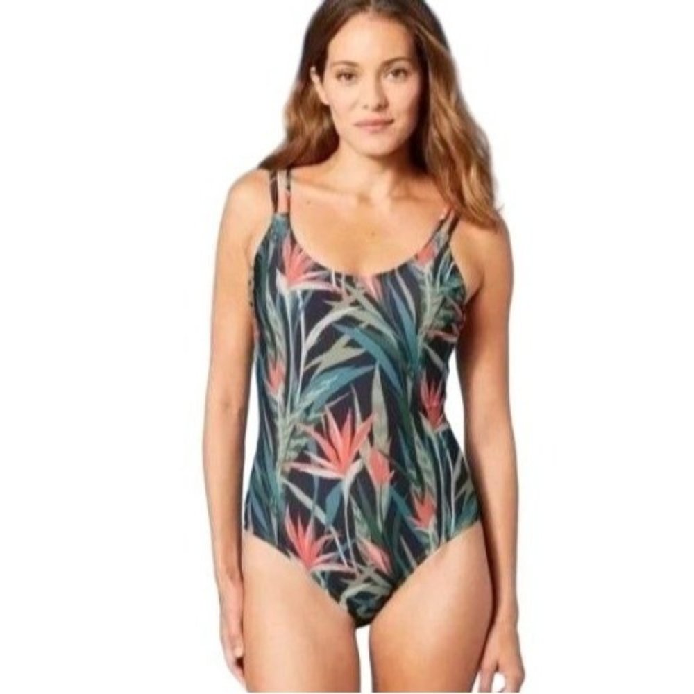 Kona Sol One Piece Tropical Print Scoop Neck Adjustable Bathing Suit S M XL